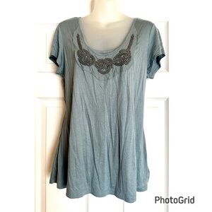 Banana Republic Blue Short Sleeve Top with Chain Design Embellishments